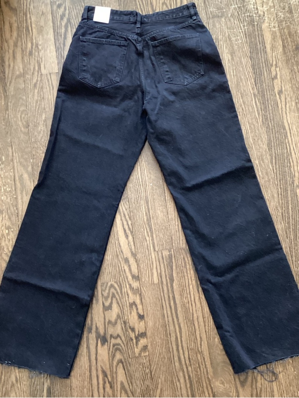 Zara Black Denim High-Rise Wide Leg Full Length Jeans Raw Hem Size 10 - Picture 11 of 13